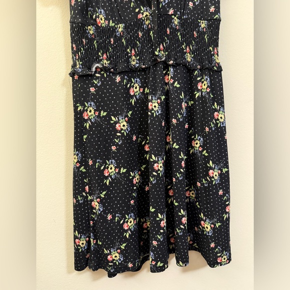 Urban Outfitters Floral Polka Dot Mini Dress with Smocked Waist in black - S - Picture 4 of 10
